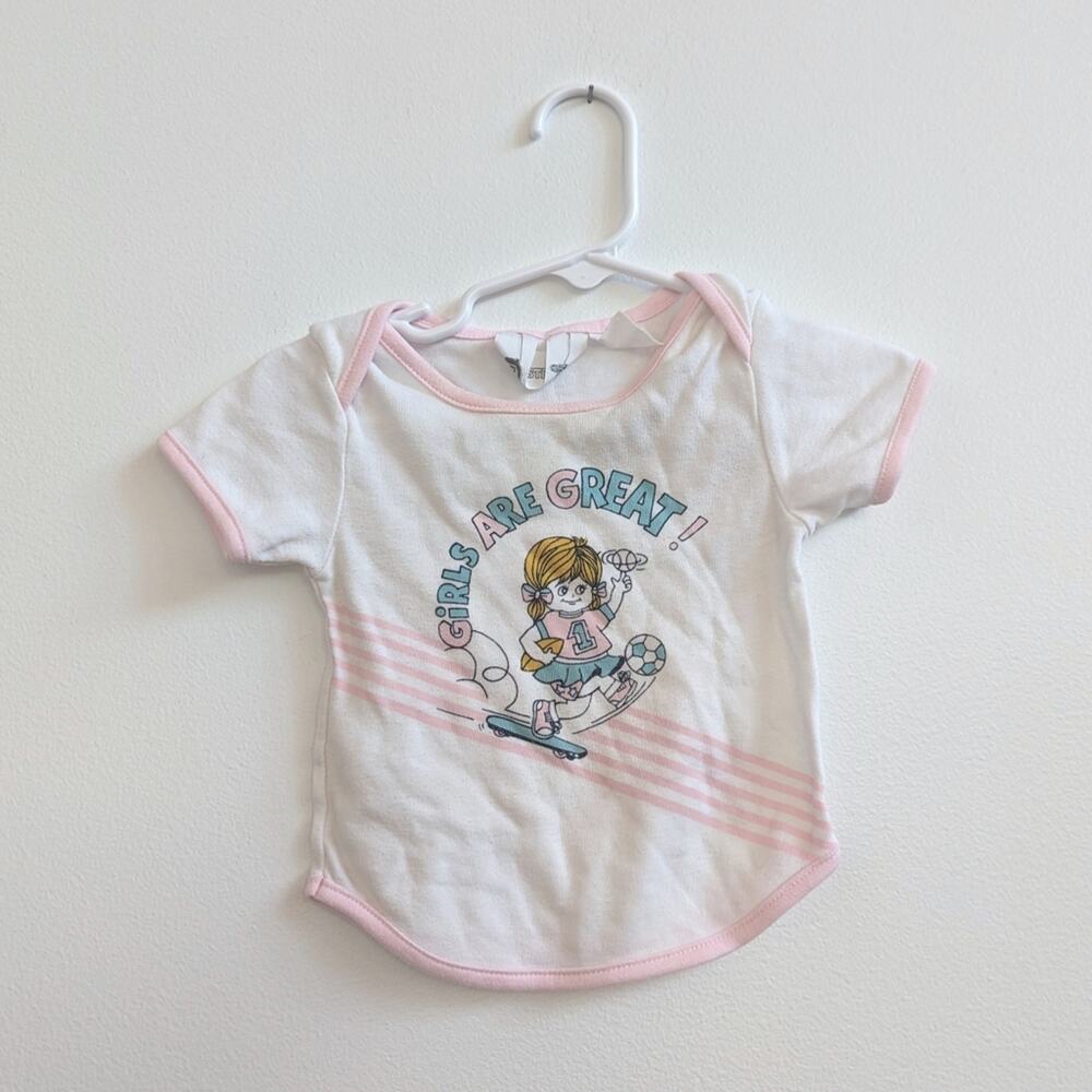 Vtg 80s Longstreet Girls Graphic Shirt 9-12m Sports Feminist
